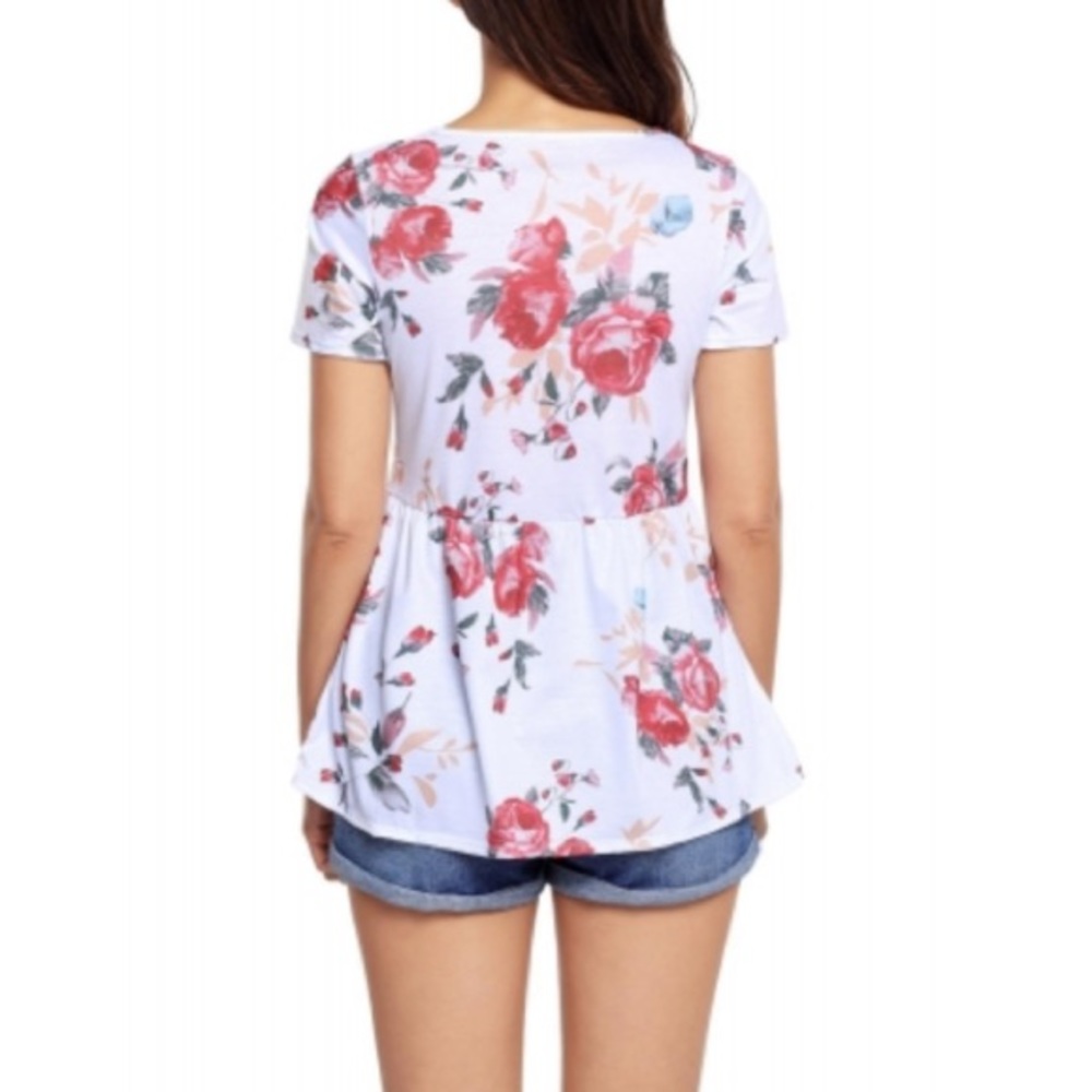 NWT White Floral Lace Up V Neck Top - Picture 2 of 5